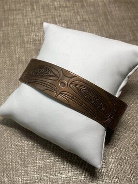 Native Northwest Haida Copper Cuff Bracelet Ernest Swanson Engraved Design